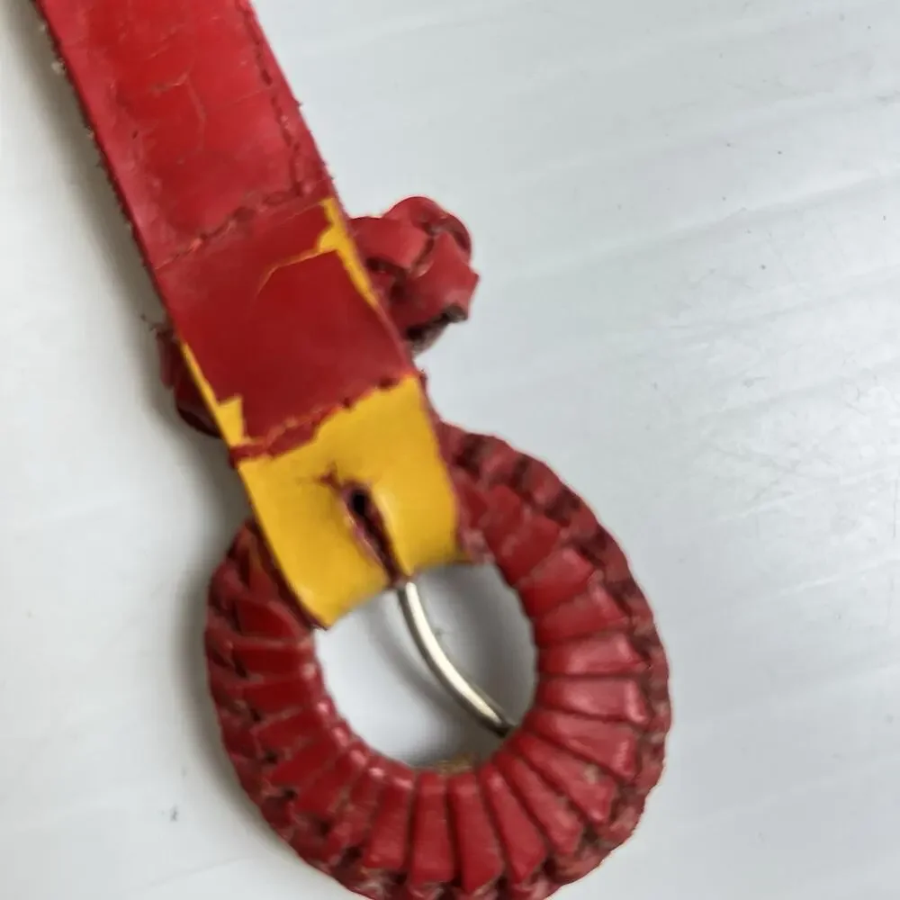 Vintage 90's Red Braided Leather Belt Adjustable 41